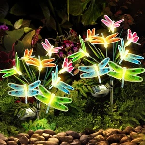 Solar Garden Lights Outdoor: 8 Removable Fiber Optic Fabric Dragonflies 2 Pac... - Picture 1 of 7