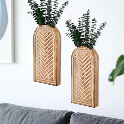 Paquete de 2 jarrones de pared de madera vacíos: decoración moderna de granja y boho para pampas G... Foto 1 de 4