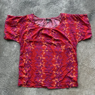 Manuhealii Kaimalino Top Red Womens Small Floral Aloha Hawaiian - Image 1 of 4