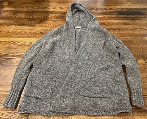 Maglione Celtic & Co donna M grigio 100% lana aperto davanti cardigan Lagenlook con cappuccio - Foto 1 di 9