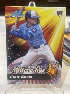 Bowman Chrome Matt Shaw RC 2025 Meteoric Rise #MR-9 Chicago Cubs inserto de novato - Imagen 1 de 2