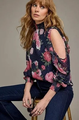 Together Blumenmuster Kalte Schulter Bluse IN Marine Blau UK 18 Plus (FM166-42) - Bild 1 von 4