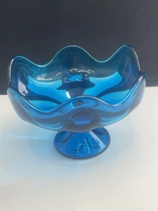 Vintage Viking Glass Epic Line Footed Blue Six Petal Dish No Cracks - Picture 1 of 5