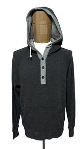 J. Felpa con cappuccio Crew uomo grande grigia vintage pile Henley pullover palestra - Foto 1 di 10