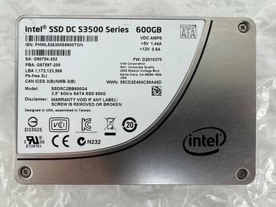 英特尔 SSD DC S3500 系列 2.5 英寸 600GB 固态硬盘 SATA 6Gb/s SSDSC2BB600G4 - 95%+ — 第 1/2 张图片