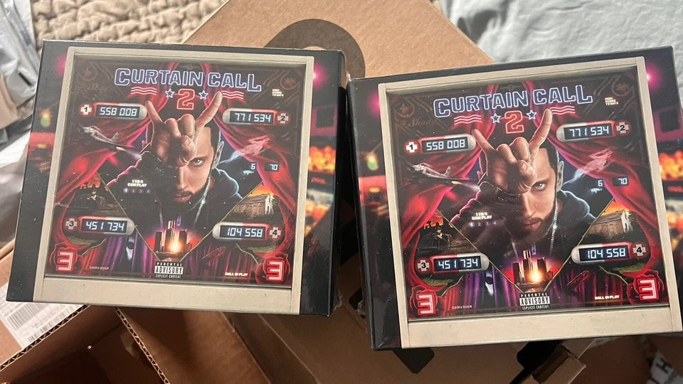 2 Eminem Curtain Call 2 CD Box Sets Lrg & XL Shirts Both Different Designs - Image 1 of 3