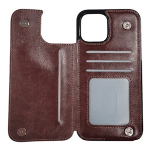 PU Leather Wallet Card Holding Case For iPhone 13 Pro 6.1" BROWN - Picture 1 of 4