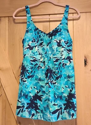 LL BEAN Womens Blue Floral Tankini Top SZ 10 Reg Beach Summer Cruise Swim UPF 50 - Image 1 of 4