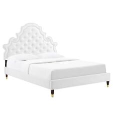 Modway Gwyneth Tufted Velvet Harlow Queen Platform Bed White -MOD-6752-WHI