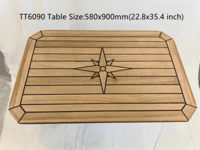 Rectangular Teak Table Top with Star Inlay–Square Corners for Marine,Boat,Yacht - Image 1 of 4