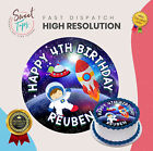 KIDS SPACE ASTRONAUT ROUND EDIBLE BIRTHDAY CAKE TOPPER DECORATION PERSONALISED