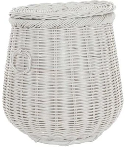 Wäschetonne, Geräumiger Wäschekorb, bauchig, aus echtem Rattan, Ø 50cm (Weiß) - Bild 1 von 2