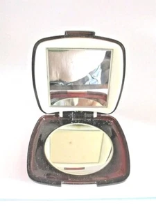 1970's Double Mirror Brown Compact Plastic Lighted Needs Battery (Pictured) - Imagen 1 de 5