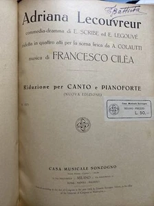 SPARTITO ADRIANA LECROUVEUR F. CILEA RIDUZIONE PER CANTO E PIANOFORTE 1902 BB713 - Picture 1 of 4