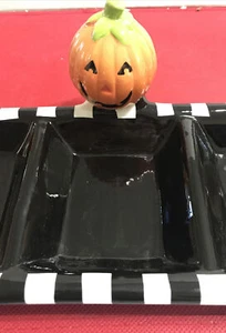 Hallmark Gifts ~ Halloween Jack O Lantern Divided Ceramic Candy Dish BRAND NEW - Picture 1 of 8