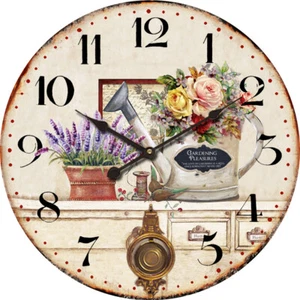 Orologio Shabby Chic da parete con pendulo con fiori e piante grande per muro - Imagen 1 de 1