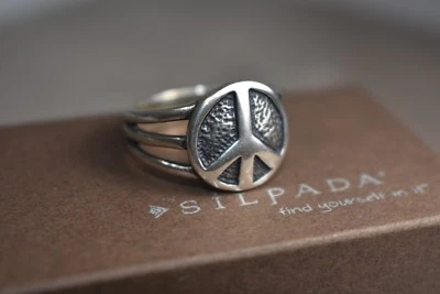 Silpada 925 Sterling Silver Peace Sign Ring Size 5 R2004 Cute - Image 1 of 4