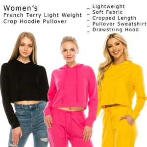 Damen Crop Hoodie Pullover - lässig leicht French Frottee Langarm - Bild 1 von 18