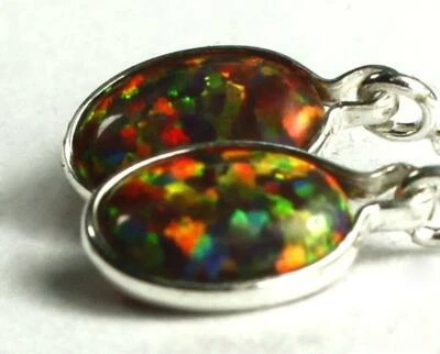 925 Sterling Silver Threader Earrings, Created Black Opal, SE005 - Image 1 of 3