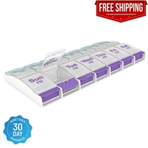 Weekly Pill Planner Organizer XL Easy Use AM/PM with Push Button 7 Day Box Case - Picture 1 of 7
