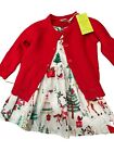Fei Doog Toddler Girls 2 Holiday Christmas Dress Red Cardigan Sweater Outfit