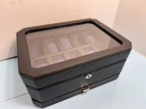 Wolf 458603 Windsor 10 Piece Watch Box with Drawer in Black & Purple With Key - Picture 1 of 10