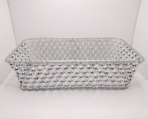 Vintage Silver Metal Wire Silver Beaded Basket 11.5" L x 5.75" W 1990s Cover