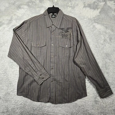 Camisa Burnside Para Hombre Grande Gris Rayas Algodón Abotonada Manga Larga Foto 1 de 4