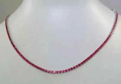 20Ct Round Lab Created Pink Ruby Women's Tennis Necklace 14K Wh Gold Plated 18" - Image 1 of 4