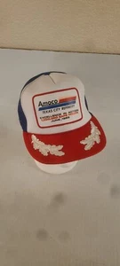 Amoco Texas City Refinery Vtg Trucker Hat Adj Snapback Mesh Nwot Red White Blue - Picture 1 of 7