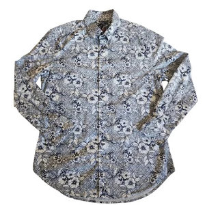Robert Graham Shirt Mens Blue Floral Medium Flip Cuff Classic Fit Long Sleeve - Picture 1 of 7