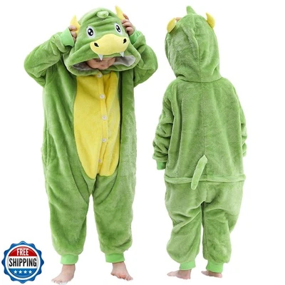 MICHLEY Animal Hooded Romper Kids Flannel Halloween Cosplay Pajamas Costume 3 - Image 1 of 4