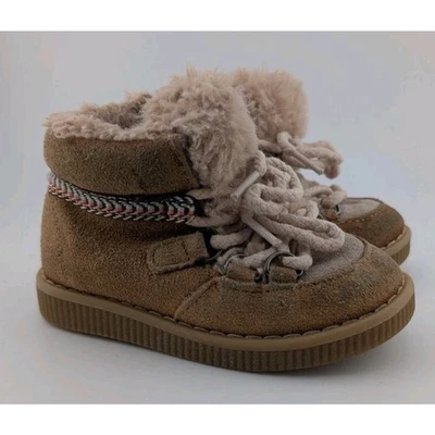 Zara Baby UK 20 US 4.5 Mocasín Con Cordones Gamuza Bota Forro Piel Tostada Foto 1 de 4