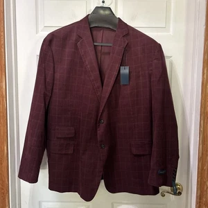 Neu mit Etikett $ 220 Stafford Cord Sport Mantel Blazer 54 Big Reg burgunderrot Fensterscheibe - Bild 1 von 13