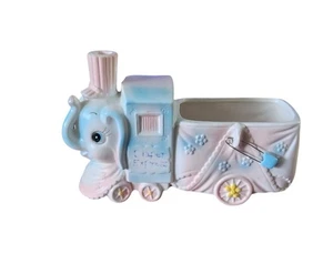 Vintage Napco Elephant Diaper Express Bue and Pink Ceramic Diaper Pin Holder/Pla - Picture 1 of 7