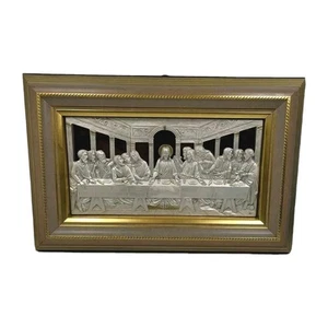 Vintage L'Ultima Cena 3D Wall Art Argento Oro Placcato Firmato dall'artista - Foto 1 di 12