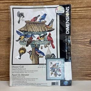Dimensions Stamped Cross Stitch Kit DINNER CALL Birds Feeder NIP 11 X 14 2002 - Picture 1 of 4