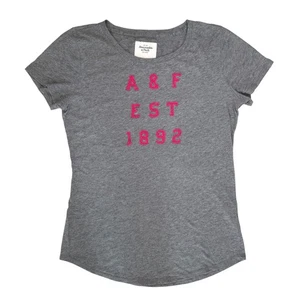 Abercrombie Fitch Gray Short Sleeve Tee Womens Large Hot Pink Embroidered Casual - Picture 1 of 11
