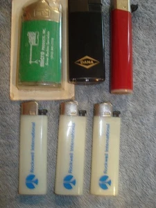 VINTAGE LOT OF 6 DISPOSABLE ADVERTISING LIGHTERS - 1 NIP BUTANE (ALL WORK) - Picture 1 of 2