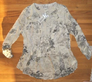 NWT Womens VINTAGE AMERICA Cream Starfish Oak Tunic Roll Sleeve Shirt Blouse S - Picture 1 of 3
