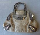 Brown Faux Leather Pleather Silver Studs Studded Bling Shoulder Hand Bag Purse