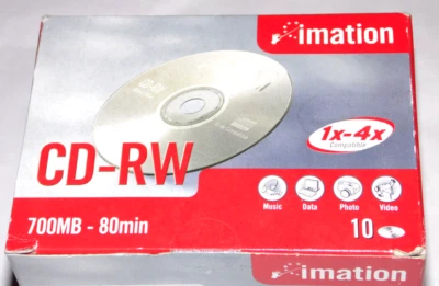 BOX of 10 x IMATION CD-RW CD-R 700MB CD's 80 MINUTES BRAND NEW AND BOXED SEALED. - Image 1 of 2
