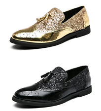 Mens Slip On Glitter Dress Shoes Men Loafers Shoes Faux Leather Tassel Party OL
