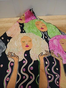 Surrealist Women's Faces Novelty Print Scarf Colorful MCM Kerchief - Picture 1 of 8