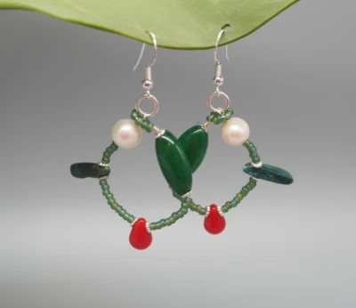 Boho Aventurin Türkis Ohrringe, Grüne Creolen, 925 Silber, Frieda Carlo Style - Bild 1 von 3