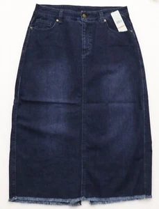 MULTIPLES WOMEN'S SIZE 12 DENIM BLUE JEAN MAXI SKIRT RAW EDGE HEM 5 POCKET - Picture 1 of 7