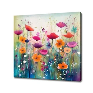 Acquerello colorato astratto papaveri prato fiori selvatici stampa su tela arte - Foto 1 di 9