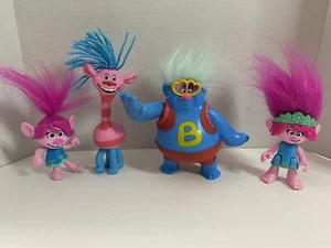 DreamWorks Hasbro Trolls Blue Pink Purple Hair Toy Figure Lot of 4 - Picture 1 of 7