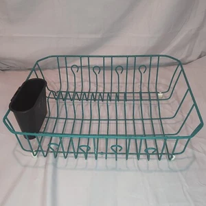 RUBBERMAID 14.3'' X 12.4'' X 5.3'' Green DISH DRAINER RACK Black Utensil Cup - Picture 1 of 5