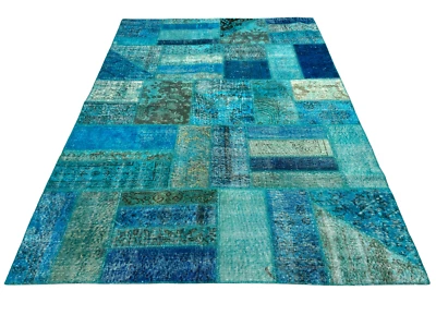 Turquoise Patchwork Rug, Ethnic Rug, Oriental Carpet, Home Decor Rug - Image 1 of 3